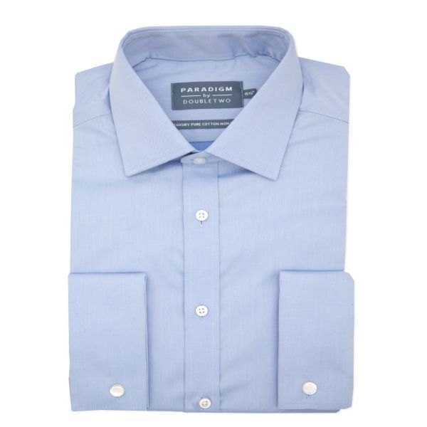 Blue Non-Iron Pure Cotton Twill Shirt - Double Cuff