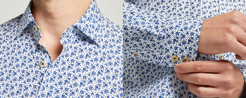 White & Navy Floral Print Casual Shirt